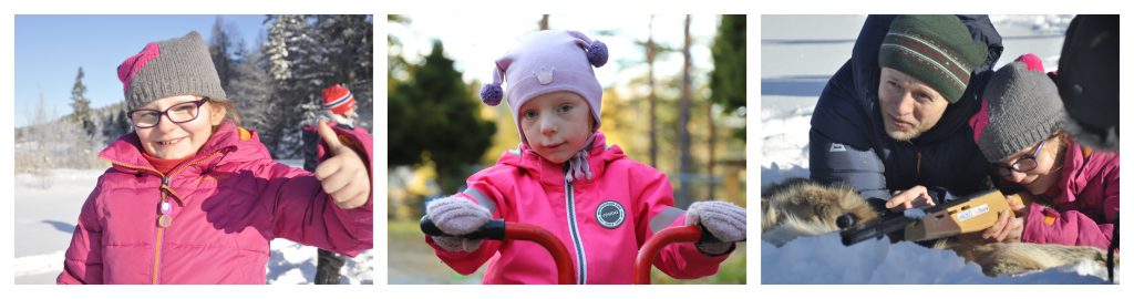 Tre bilder av to jenter med KBG-syndrom