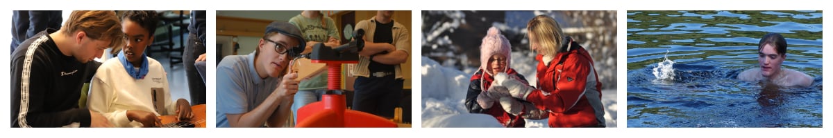 Fire ulike bilder av personer med Sotos' syndrom i ulike aktiviteter