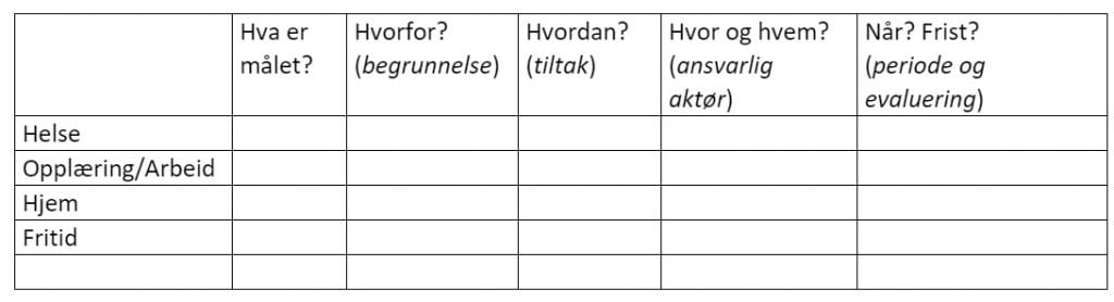 Eksempel på individuell plan