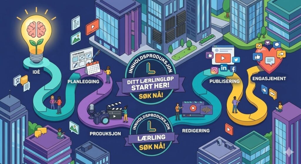 Illustrasjon som viser arbeidsprosessen fra idé til ferdig produkt