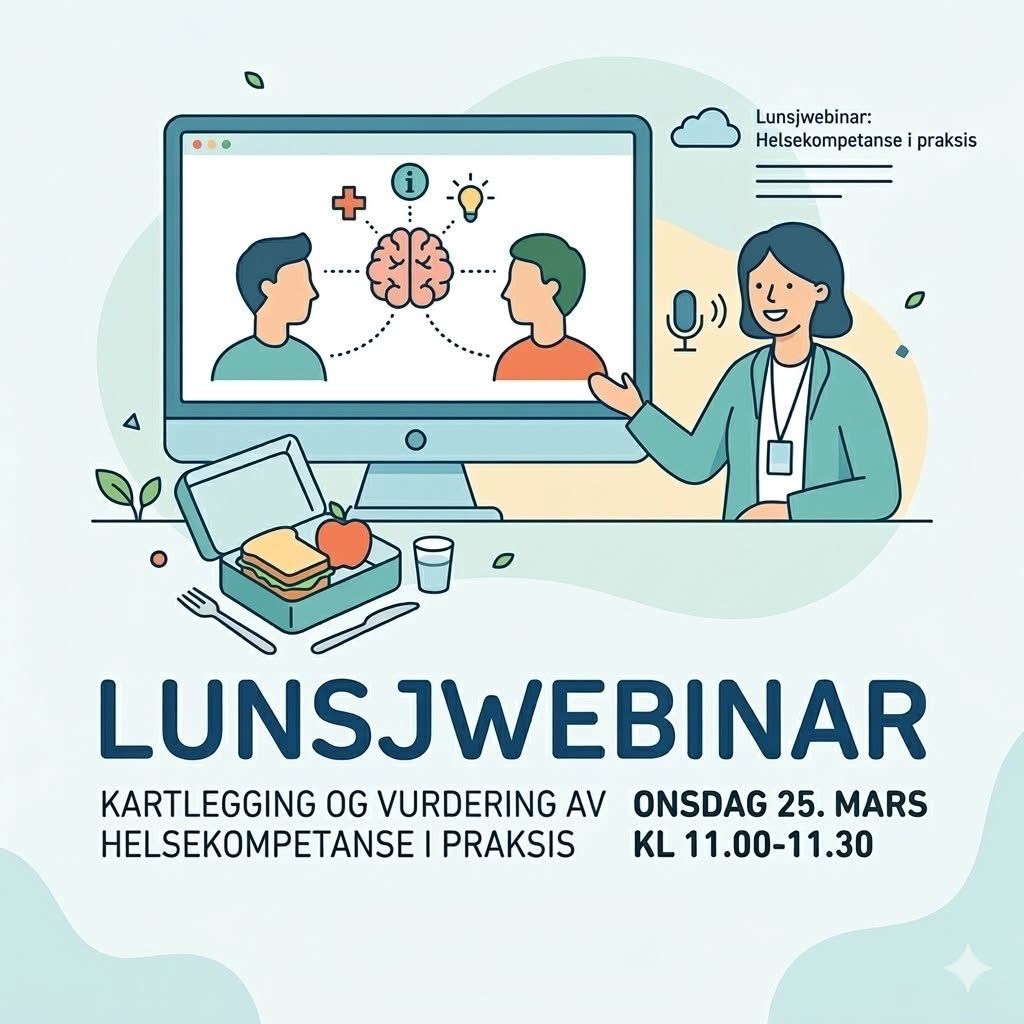 Illustrasjon av en fagperson som peker mot en skjerm med en figur på